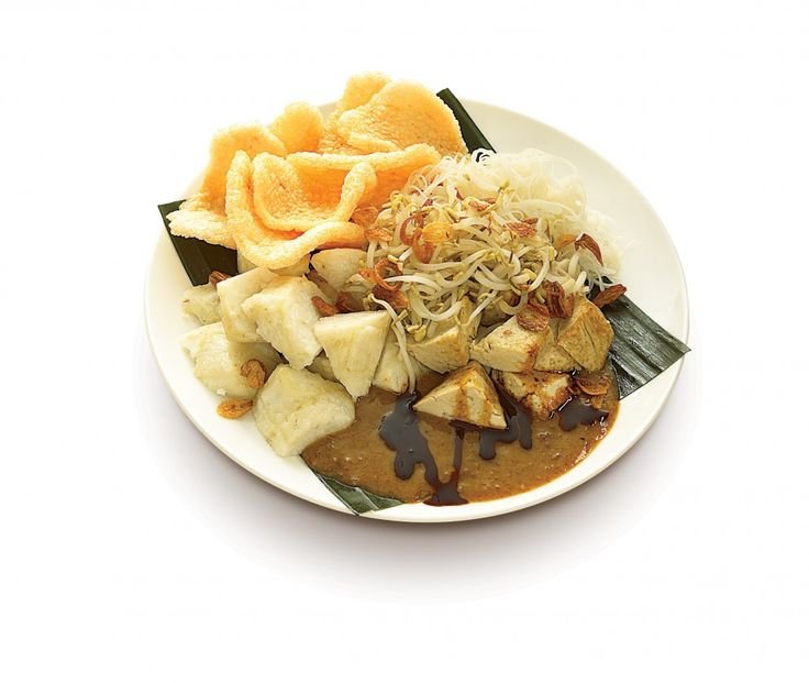Indonesian Food Ketoprak is a vegetarian dish from Jakarta Indonesia consists of tofu vegetables and rice cake rice vermicelli served in peanut sauce