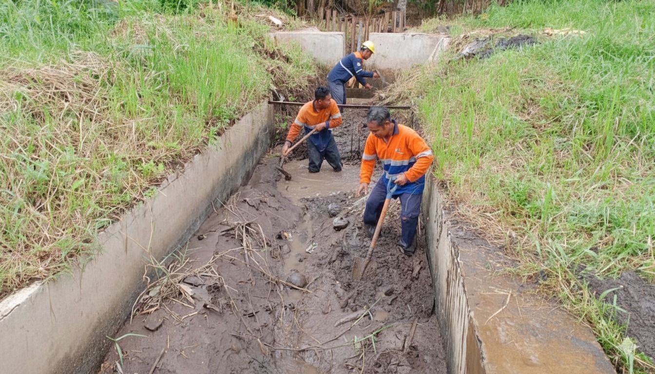 Petugas KAI Daop 9 Jember bersihkan drainase antisipasi cuaca ekstrem