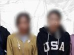 Empat orang terduga pelaku 3 perempuan (HL, MOU dan MYU) dan satu laki-laki (DTS) saat diamankan di Mapolresta Mataram.