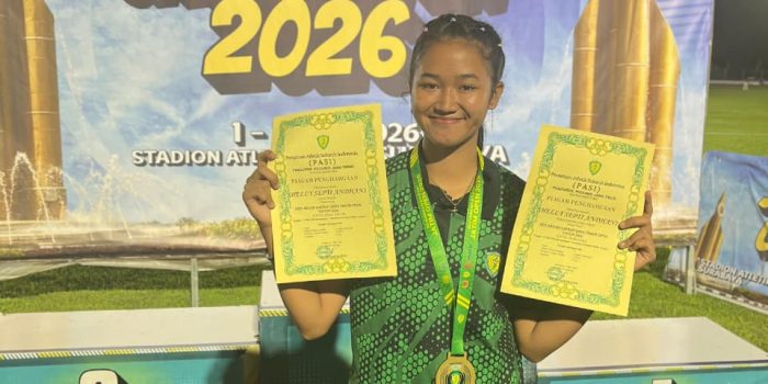 Shelly Septi Andhani, atlet asal Jombang, sukses meraih juara 1 lompat jauh di ajang Jatim Open U-18 2026.(Istimewa)