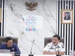 Bupati Nganjuk Marhaen Djumadi saat memaparkan penerapan Manajemen Talenta ASN Pemkab Nganjuk dalam ekspose di Kemen PAN-RB, Jakarta.