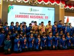 Bupati bersama 46 personel kontingen Pramuka Kabupaten Nganjuk, termasuk 5 anggota Pramuka Berkebutuhan Khusus, usai kegiatan